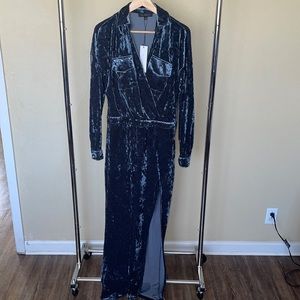 Long Slate blue slit dress